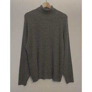 Eddie Bauer Men's Turtleneck Sweater XL Ribbed Knit Gray Preppy Coastal Cotton‎